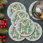 Porta-copo De Papel Redondo NOEL Berries e Greenery Natal<br><div class="desc">A palavra NOEL entre as folhas e as bagas de inverno em fundo de cinza (ou qualquer cor),  estas portas copos de papel são elegantes para qualquer ocasião de Natal de feriado. CORRESPONDENDO a itens na nossa loja.</div>
