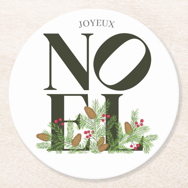 Porta-copo De Papel Redondo NOEL Pop - Letra Art Inscrita no Natal (Frente)