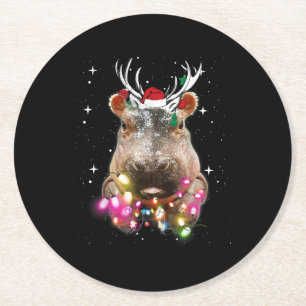 Porta-copo De Papel Redondo Noite de Natal Hippo Fiona Hippopotamus Lover