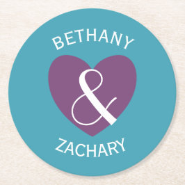 Porta-copo De Papel Redondo Noiva Moderna e Coração Púrpura do Groom Z06