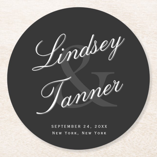 Porta-copo De Papel Redondo Noiva & noivo do casamento no roteiro sombreado (Frente)