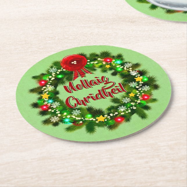 Porta-copo De Papel Redondo Nollaig Chridheil - Natal Escocês (Angulado)