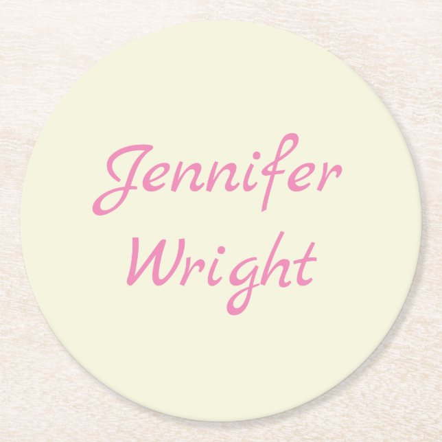 Porta-copo De Papel Redondo Nome da caligrafia Parede Rosa Rosa Rosa Comum (Frente)
