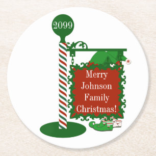 Porta-copo De Papel Redondo Nome da Família Porta copos Elf de Natal Descart