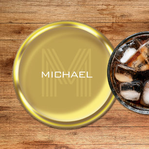 Porta-copo De Papel Redondo Nome da Moeda Dourada Monograma Inicial