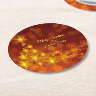 Porta-copo De Papel Redondo Nome de Alteração da Árvore de Estrelas Douradas d
