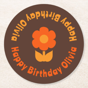 Porta-copo De Papel Redondo Nome de Aniversário Personalizado dos anos 70 da L