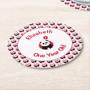 Porta-copo De Papel Redondo Nome do balão vermelho panda vermelho do primeiro 
