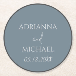 Porta-copo De Papel Redondo Nome do Casal de Casamento e Data de Slate