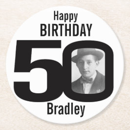 Porta-copo De Papel Redondo Nome do feliz aniversario 50 e portas copos de