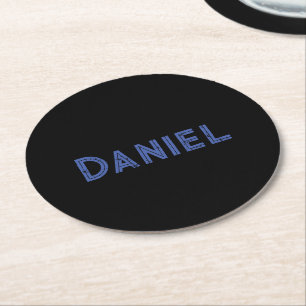 Porta-copo De Papel Redondo Nome personalizado azul em preto