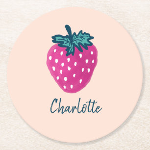 Porta-copo De Papel Redondo Nome Personalizado da Fruta de Morango Cujo