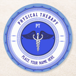 Porta-copo De Papel Redondo Nome Personalizado de Caduco Azul de Terapia Físic