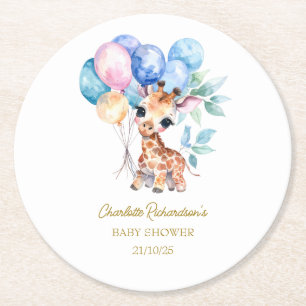 Porta-copo De Papel Redondo Nome Personalizado Girafa Bebê Chuveiro de Bebê