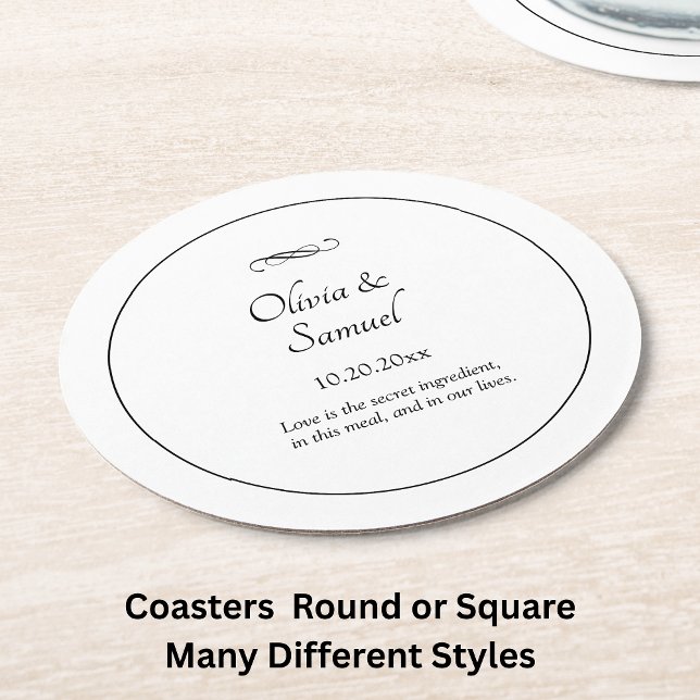 Porta-copo De Papel Redondo Nomes Data Mensagem Preto Branco Infinito Rolagem, (Criador carregado)