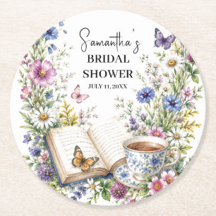 Porta-copo De Papel Redondo Novo Capítulo Livro Borboleta Floral Chá de Noiva
