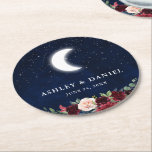 Porta-copo De Papel Redondo Nuptura Celestial Blue Sky Moon Stars Floral<br><div class="desc">A Lua Azul do Céu Azul é Porta copos Floral. Aquarela Borgonha Azul Cor-de-rosa azul. Greenery Eucalyptus Sai.</div>