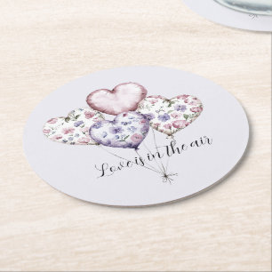 Porta-copo De Papel Redondo O amor está no ar Balões de Coração Chá de Noiva