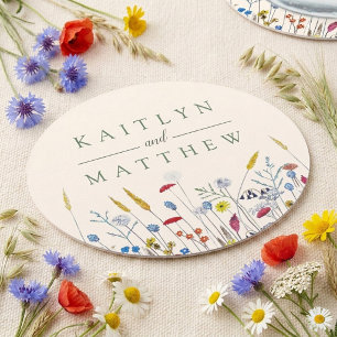 Porta-copo De Papel Redondo O Conjunto de Casamento Prado de Flores Silvestres