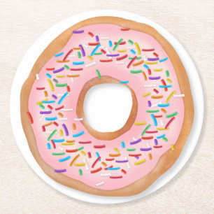 Porta-copo De Papel Redondo O glacé cor-de-rosa da rosquinha polvilha a filh