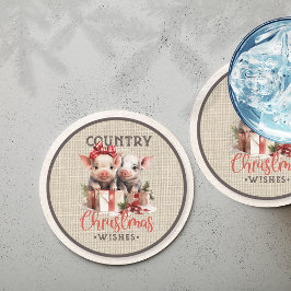 Porta-copo De Papel Redondo O Natal do País Deseja com Dois Porcos