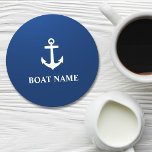 Porta-copo De Papel Redondo O nome do seu barco Anchor Blue<br><div class="desc">Seu nome de barco Anchor Porta copos Azul</div>