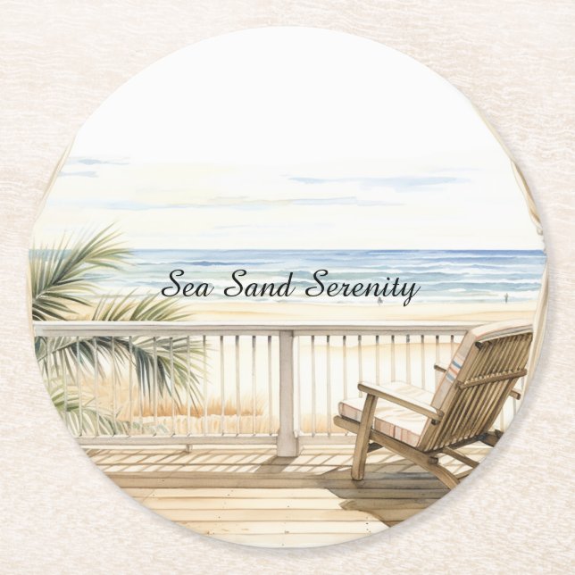Porta-copo De Papel Redondo Ocean View Beach Serenity (Frente)