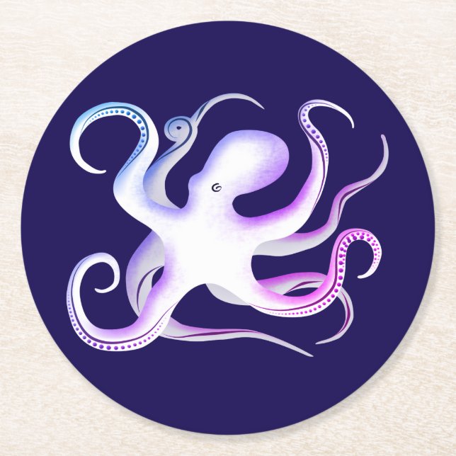 Porta-copo De Papel Redondo Octopus branco (Frente)