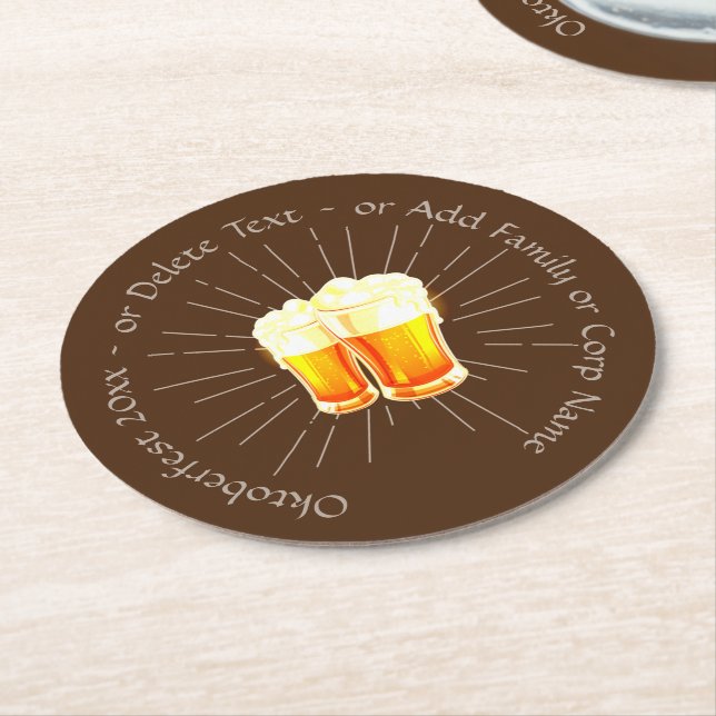 Porta-copo De Papel Redondo Oktoberfest 20xx Óculos de Cerveja Brown Sunburst (Angulado)