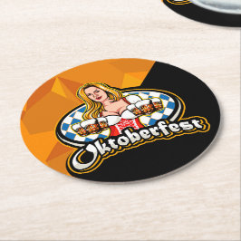 Porta-copo De Papel Redondo Oktoberfest Beer Caneca de cerveja Woman Serving P