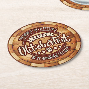 Porta-copo De Papel Redondo Oktoberfest Festival Brown Wooden Beer Barrel 