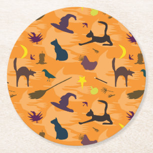 Porta-copo De Papel Redondo Olá Bruxa - padrão perfeito de Halloween.