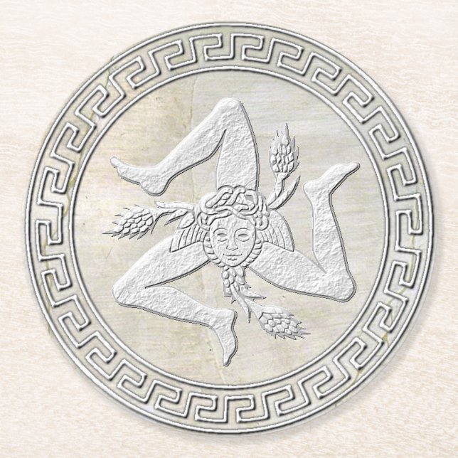 Porta-copo De Papel Redondo Olhar siciliano do fresco de Trinacria (Frente)