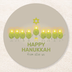 Porta-copo De Papel Redondo Olive Hanukkah Menorah
