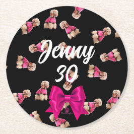 Porta-copo De Papel Redondo Oodles Of Poodles (Rosa em Preto) Party