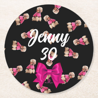 Porta-copo De Papel Redondo Oodles Of Poodles (Rosa em Preto) Party