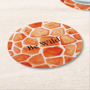 Porta-copo De Papel Redondo Orange Giraffe Animal Print