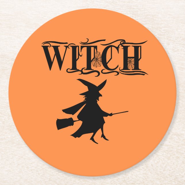 Porta-copo De Papel Redondo Orange Wicked Flying Witeen Halloween (Frente)