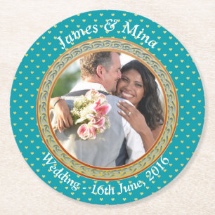 Porta-copo De Papel Redondo Ornamentado azul e Dourado