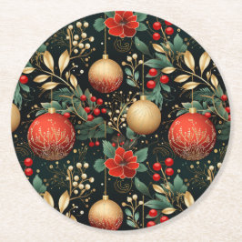 Porta-copo De Papel Redondo Ornamento Vermelho Dourado de Berry Floral de Nata