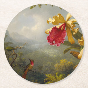 Porta-copo De Papel Redondo Orquídeas e Hummingbird