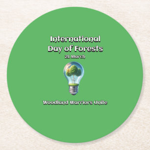 Porta-copo De Papel Redondo Os Guerreiros Da Madeira Se Unem. Dia das Floresta
