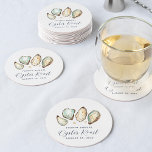 Porta-copo De Papel Redondo Ostras de Ostra de Aquarelas e Pérolas<br><div class="desc">Adicione um toque especial à sua festa assada de ostras com estas portas copos legal no estilo náutico,  com ilustrações de ostras e pérolas em creme mole e aqua aqua. "Oyster Roast" aparece abaixo na letra chic script,  junto com duas linhas de texto personalizado.</div>