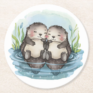 Porta-copo De Papel Redondo Otters Segurando Mãos
