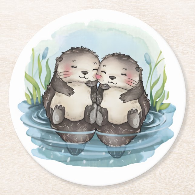 Porta-copo De Papel Redondo Otters Segurando Mãos (Frente)