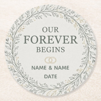 Porta-copo De Papel Redondo Our Forever Begins Romantic Marriage Proposal