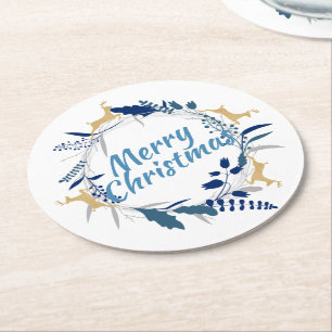 Porta-copo De Papel Redondo Ouro Elegante Reindeer Floral de Natal