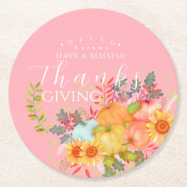 Porta-copo De Papel Redondo Outono - Ação de Graças Rosa