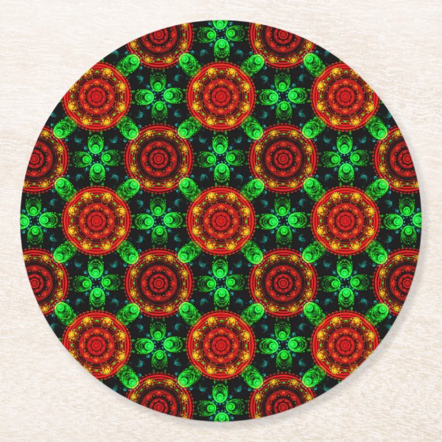 Porta-copo De Papel Redondo Padrão Abstrato Floral Moderno Boho Elegante #504 (Frente)
