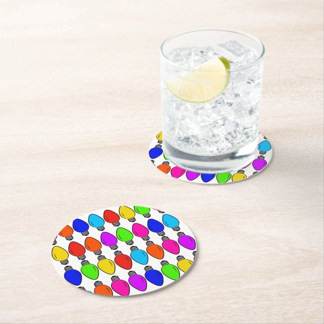 Porta-copo De Papel Redondo Padrão das lâmpadas de Natal (Insitu)